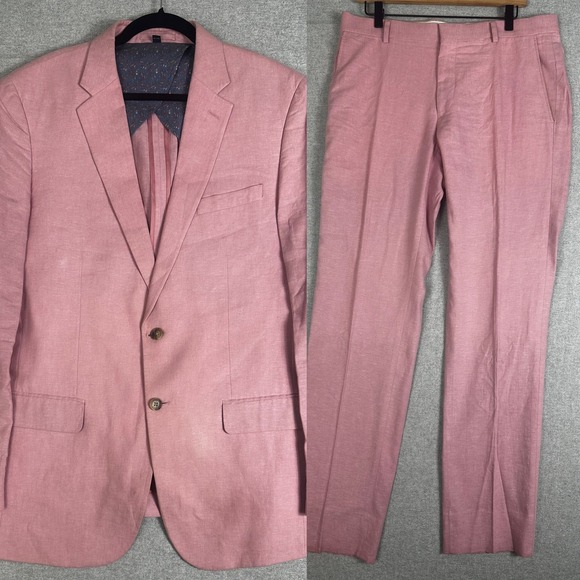 Jos. A. Bank Other - Jos A Bank Linen Suit 42L 34x34 Pink Slim Fit Linen Cotton Blend Separates
